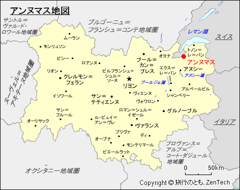 オーヴェルニュ＝ローヌ＝アルプ地域圏アンヌマス地図