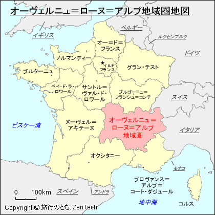 オーヴェルニュ＝ローヌ＝アルプ地域圏地図