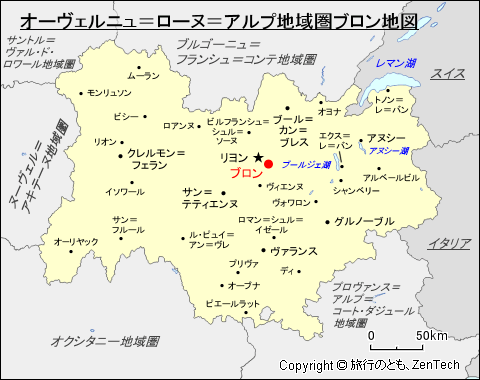 オーヴェルニュ＝ローヌ＝アルプ地域圏ブロン地図