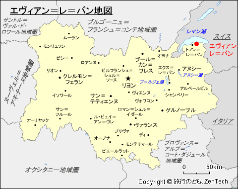 オーヴェルニュ＝ローヌ＝アルプ地域圏エヴィアン＝レ＝バン地図