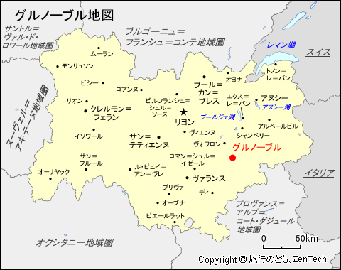 オーヴェルニュ＝ローヌ＝アルプ地域圏グルノーブル地図