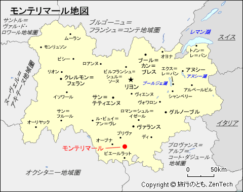 オーヴェルニュ＝ローヌ＝アルプ地域圏モンテリマール地図