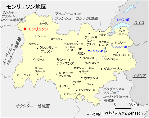 オーヴェルニュ＝ローヌ＝アルプ地域圏モンリュソン地図