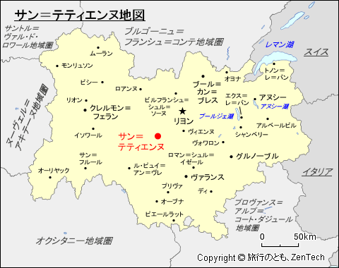 オーヴェルニュ＝ローヌ＝アルプ地域圏サン＝テティエンヌ地図