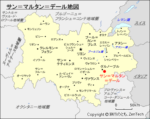 オーヴェルニュ＝ローヌ＝アルプ地域圏サン＝マルタン＝デール地図