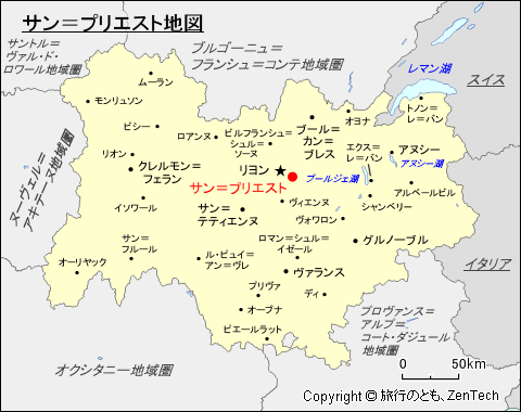 オーヴェルニュ＝ローヌ＝アルプ地域圏サン＝プリエスト地図