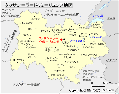 オーヴェルニュ＝ローヌ＝アルプ地域圏タッサン＝ラ＝ドゥミ＝リュンヌ地図