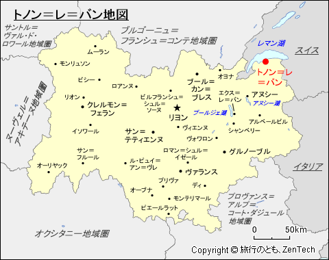 オーヴェルニュ＝ローヌ＝アルプ地域圏トノン＝レ＝バン地図