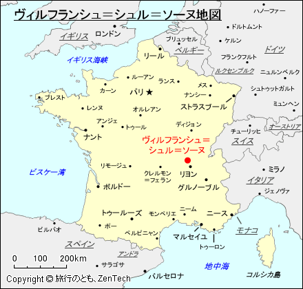 ヴィルフランシュ＝シュル＝ソーヌ地図