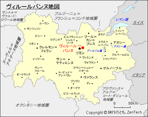 オーヴェルニュ＝ローヌ＝アルプ地域圏ヴィルールバンヌ地図