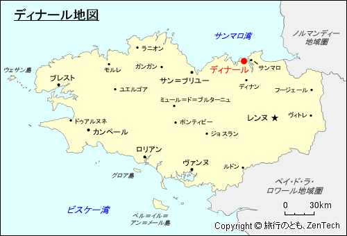 ブルターニュにおけるディナール地図