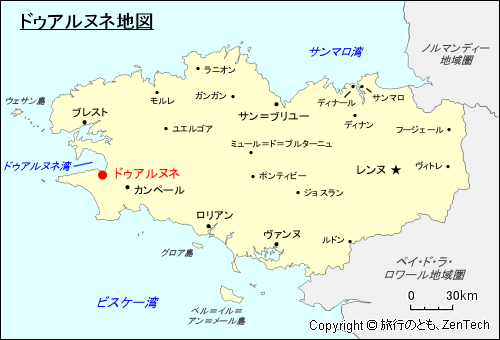 ブルターニュにおけるドゥアルヌネ地図