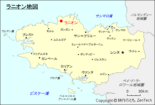 ブルターニュにおけるラニオン地図