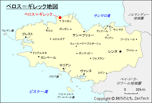 ブルターニュにおけるペロス＝ギレック地図