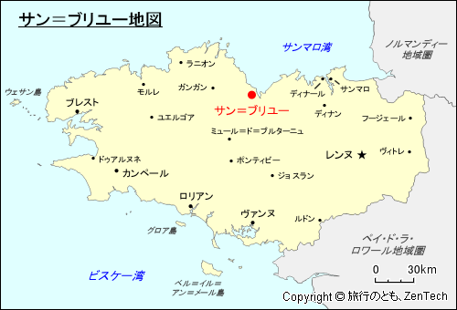 ブルターニュにおけるサン＝ブリユー地図