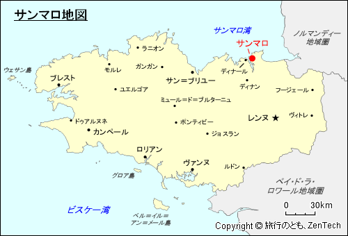 ブルターニュにおけるサンマロ地図