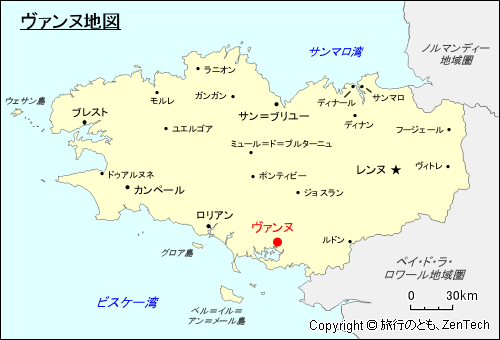 ブルターニュにおけるヴァンヌ地図