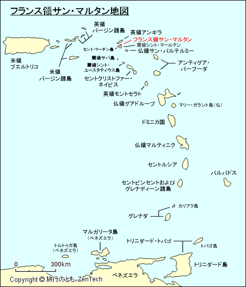 小アンティル諸島フランス領サン・マルタン地図