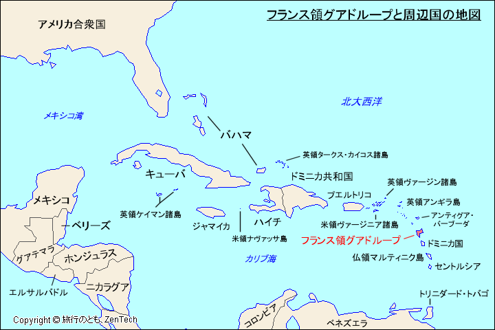 フランス領グアドループと周辺国の地図