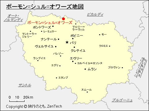 イル・ド・フランスにおけるボーモン＝シュル＝オワーズ地図