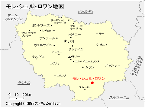 イル・ド・フランスにおけるモレ・シュル・ロワン地図