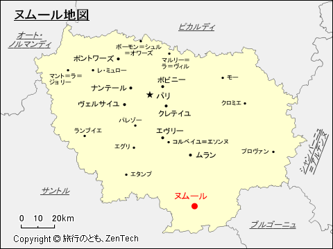 イル・ド・フランスにおけるヌムール地図