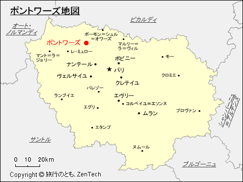 イル・ド・フランスにおけるポントワーズ地図