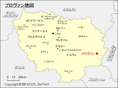 イル・ド・フランスにおけるプロヴァン地図