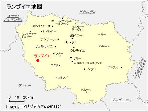 イル・ド・フランスにおけるランブイエ地図