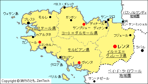 フランス ブルターニュ地域圏 地図 旅行のとも Zentech