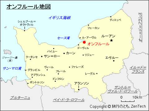 ノルマンディにおけるオンフルール地図