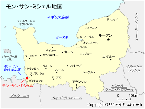 ノルマンディにおけるモン・サン・ミシェル地図