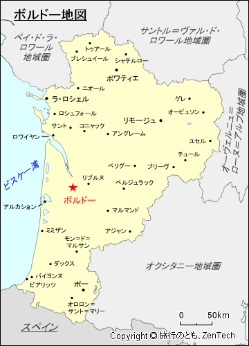 ヌーヴェル＝アキテーヌ地域圏ボルドー地図