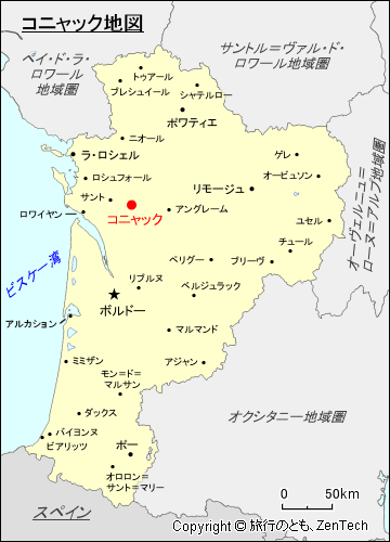 ヌーヴェル＝アキテーヌ地域圏コニャック地図