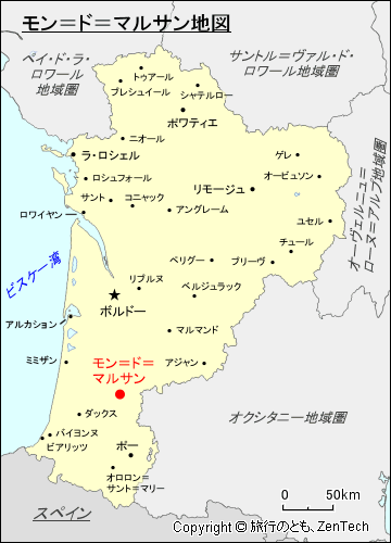 ヌーヴェル＝アキテーヌ地域圏モン＝ド＝マルサン地図