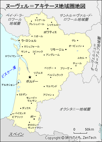 ヌーヴェル＝アキテーヌ地域圏地図