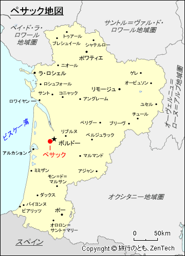 ヌーヴェル＝アキテーヌ地域圏ペサック地図