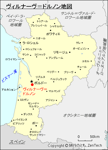 ヌーヴェル＝アキテーヌ地域圏ヴィルナーヴ＝ドルノン地図