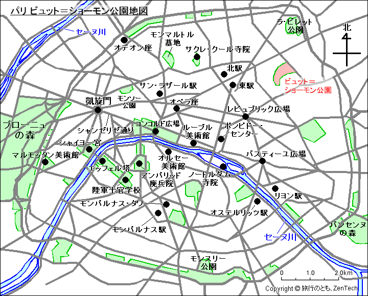 パリ ビュット＝ショーモン公園地図
