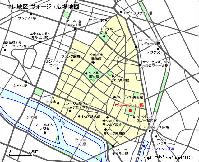 マレ地区 ヴォージュ広場地図