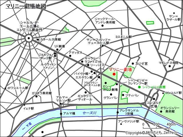 シャンゼリゼ通りマリニー劇場地図