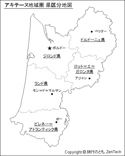 アキテーヌ地域圏 県区分地図