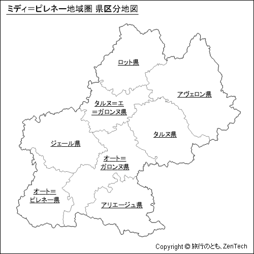 ミディ＝ピレネー地域圏 県区分地図