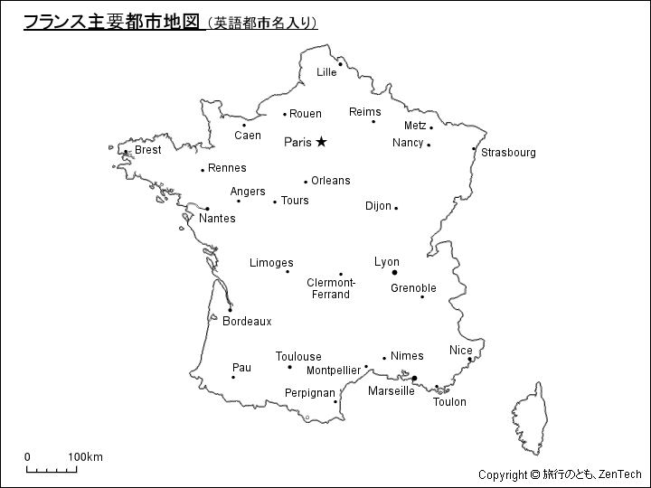 フランス主要都市地図 英語都市名入り 旅行のとも Zentech