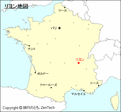 フランスにおけるリヨン地図
