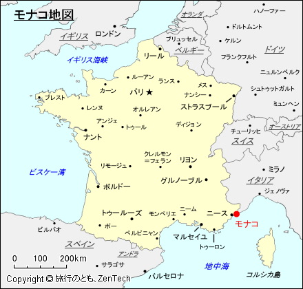 フランスにおけるモナコ地図