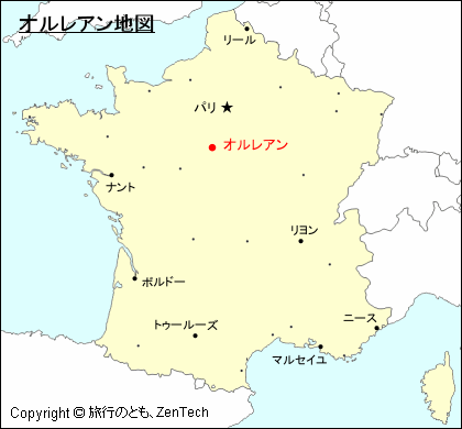 フランスにおけるオルレアン地図