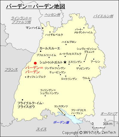 バーデン＝ヴュルテンベルク州バーデン＝バーデン地図