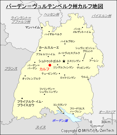 バーデン=ヴュルテンベルク州カルフ地図