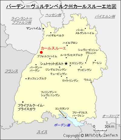 バーデン＝ヴュルテンベルク州カールスルーエ地図